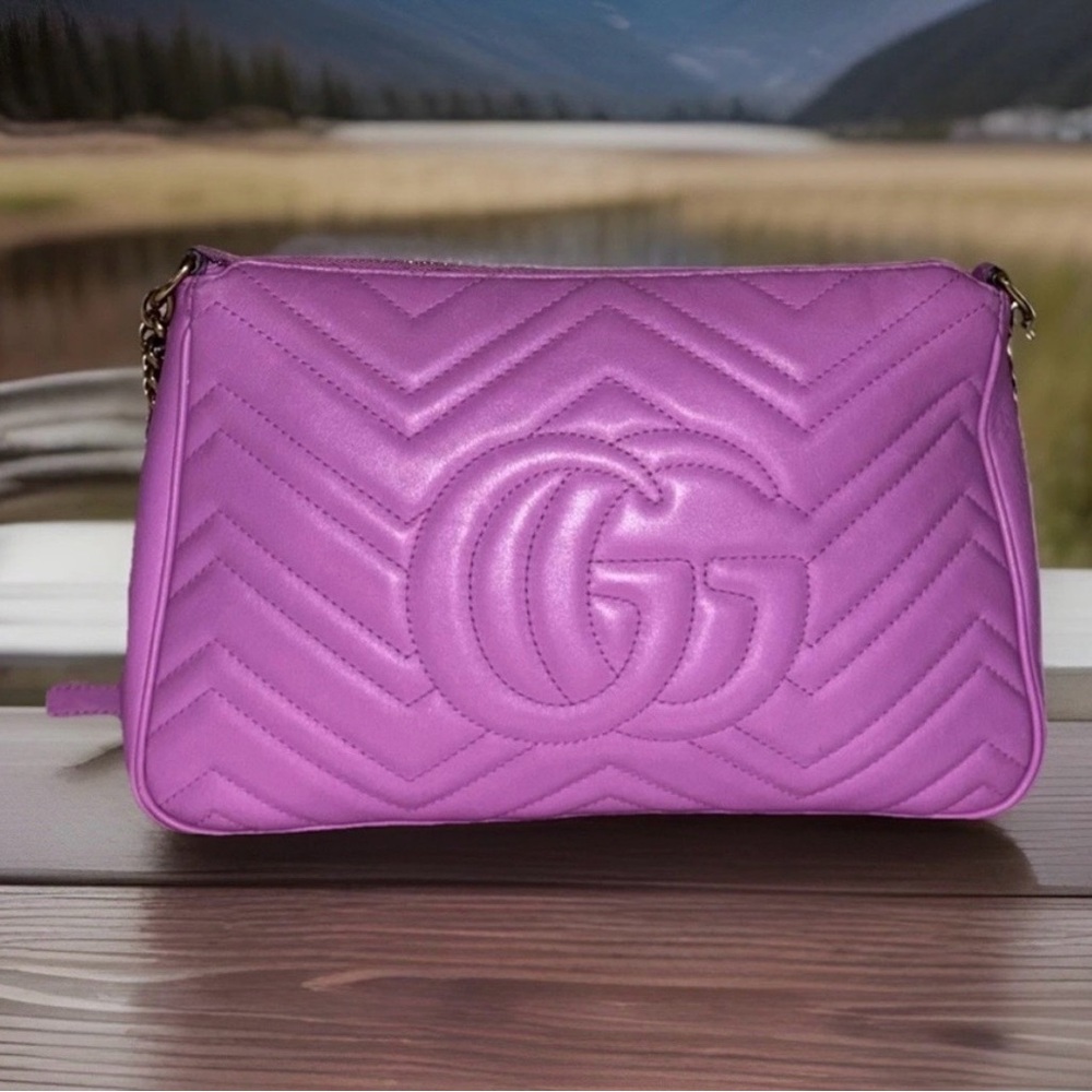 Gucci Vintage Marmont Quilted Chevron Ultra Violet Shoulder Bag with Dust Bag EC - Picture 5 of 14